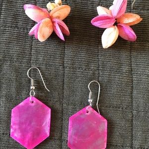 Set of 2 pair of shells handmade earrings pink orange